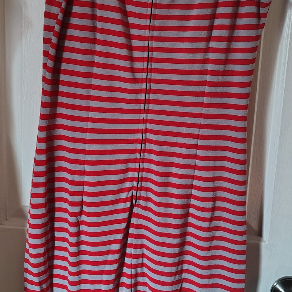 Bettie Page Red and Gray Striped Midi Skirt